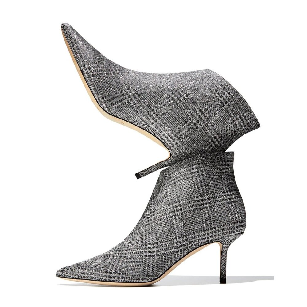 Jimmy Choo Marinda Glitter Silver Plaid Boots 37 $795